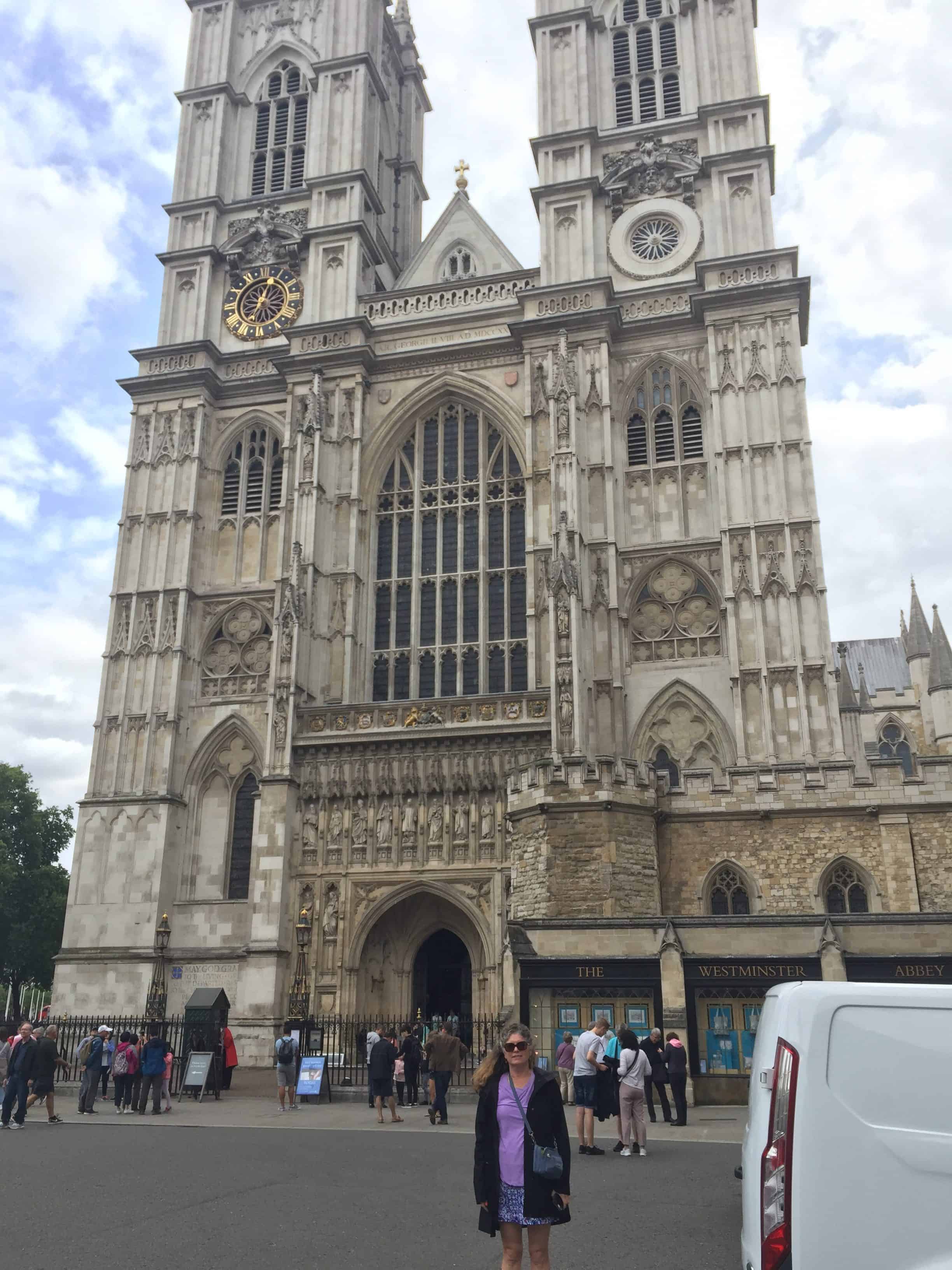 Standing in front of the famous church, the Places Where We Go visit Westminster Abbey