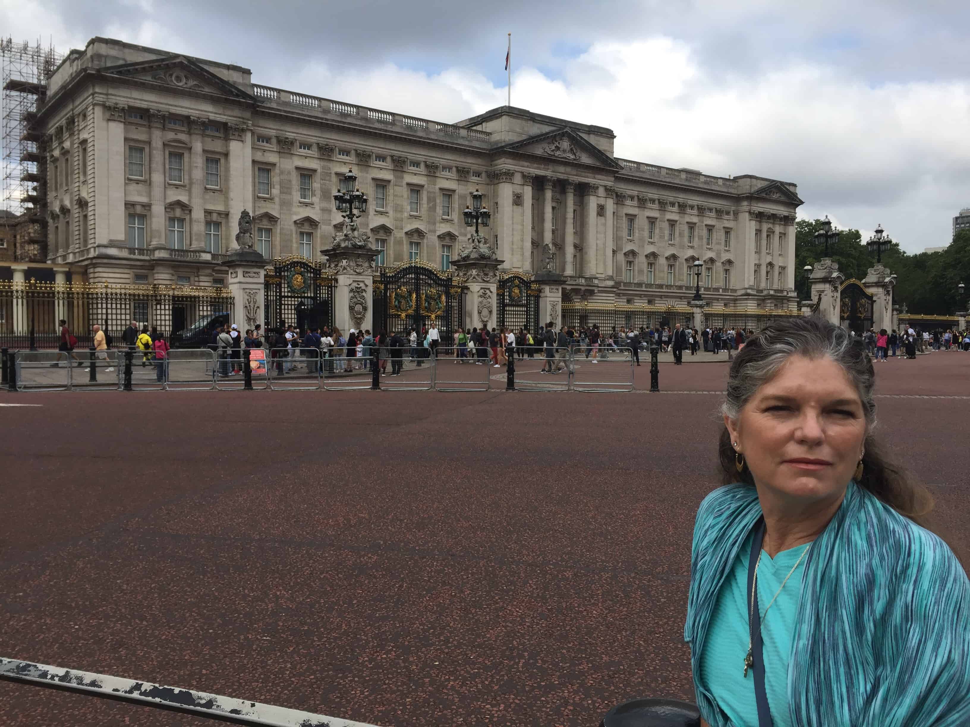 The Places Where We Go visit Buckingham Palace - standing outside the famous palace in London  prior to our morning visit to Buckingham Palace.