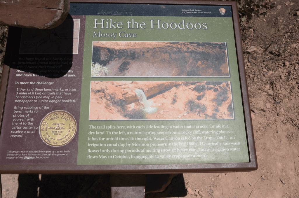 Sign at Mossy Cave with header, "Hike the Hoodoos"