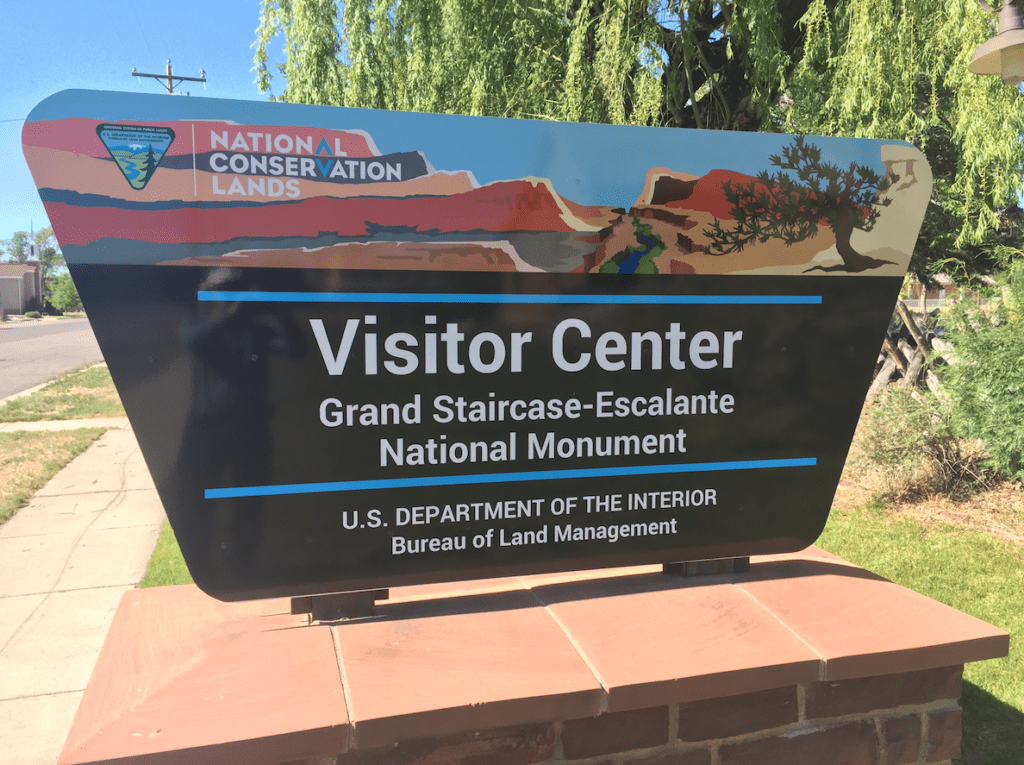 Grand Staircase-Escalante National Monument Visitor Center sign in Cannonville