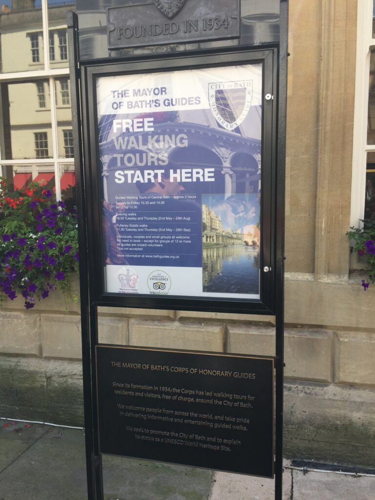 Sign for The Mayor of Bath's Guides - Free Walking Tours