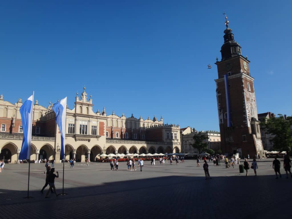 The Town Hall Tower rises high above Krakow Market Square