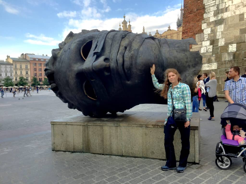 "The Head" in Krakow Market Square - visited by The Places Where We Go podcast
